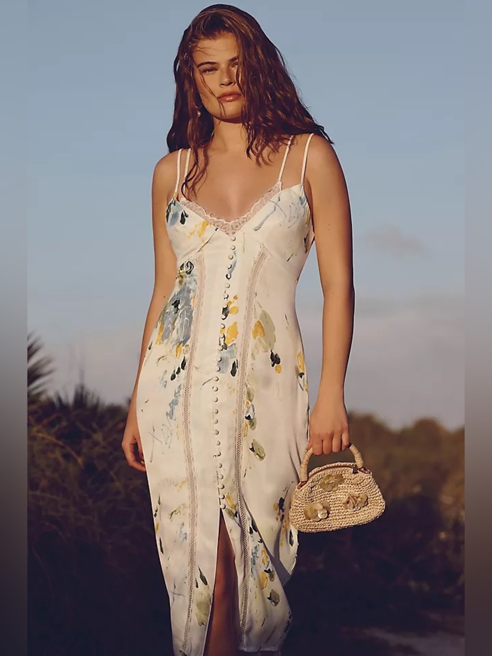 Anthropologie Lace Button Front Slip Dress